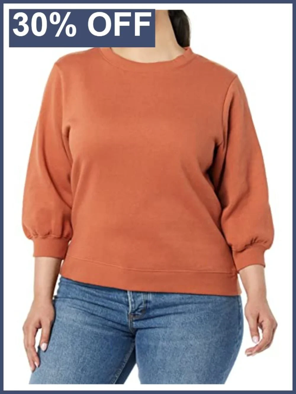 Women's French Terry Fleece Crewneck Sweatshirt 3/4 Blouson Sleeve Relaxed Fit